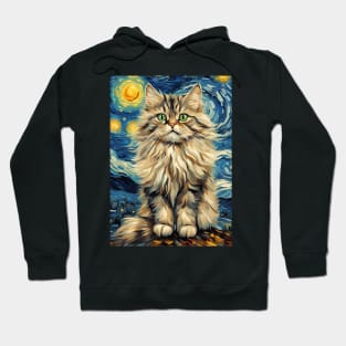 Siberian Cat Breed Painting in a Van Gogh Starry Night Art Style Hoodie